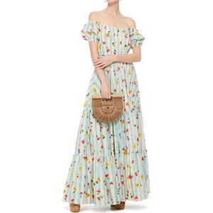 Caroline constas volume pleasured Bardot tired maxi dress USA xs fit small